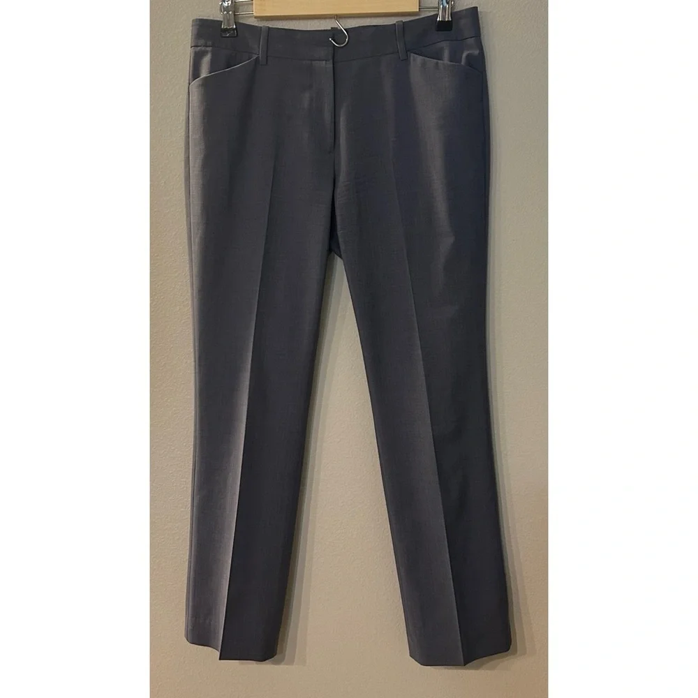 Theory Izelle S Continuous Wool Pants Trousers Size 6 Blue Straight Leg - Picture 2 of 5